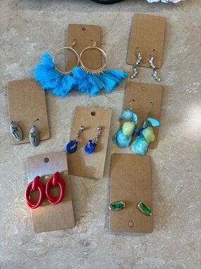 Vintage Turquoise Fringe Hoop Earrings & Assorted Colorful Studs